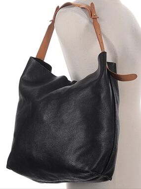 Linea Pelle Large Shoulder Tote Hobo Bag Black Leather